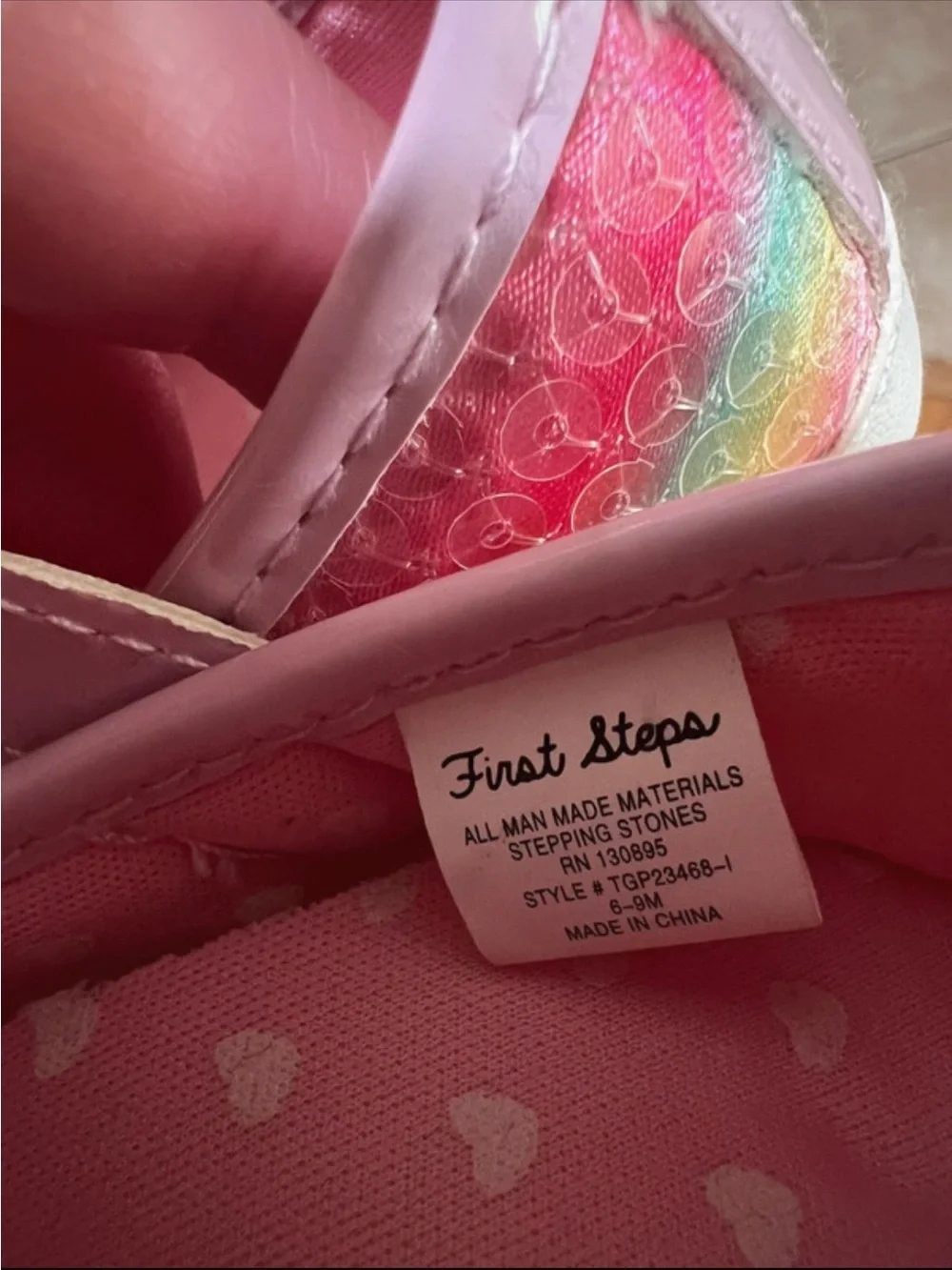 Kids Rainbow Mary Jane Shoes with Pink Heart Insole first steps